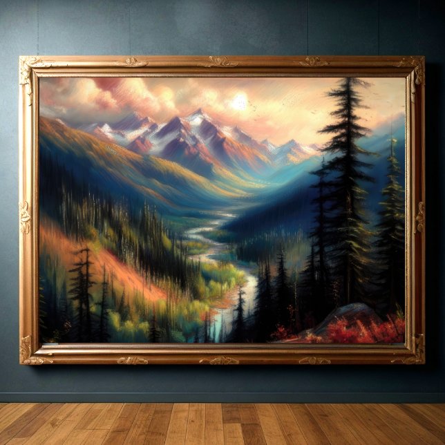 Poster Desenho de Pastel duro da Paisagem de Montanha (Criador carregado)