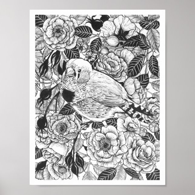 Poster Desenho de pintura de zebra e rosa (Frente)