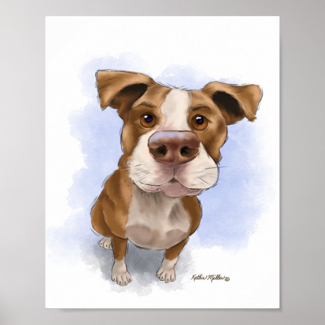Poster Desenho de Pit Bull Fofo (Frente)