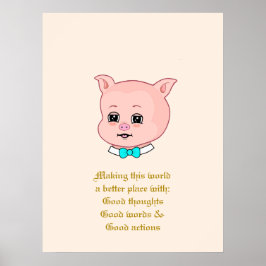 Poster Desenho de Porco Fofo & Palavras Positivas