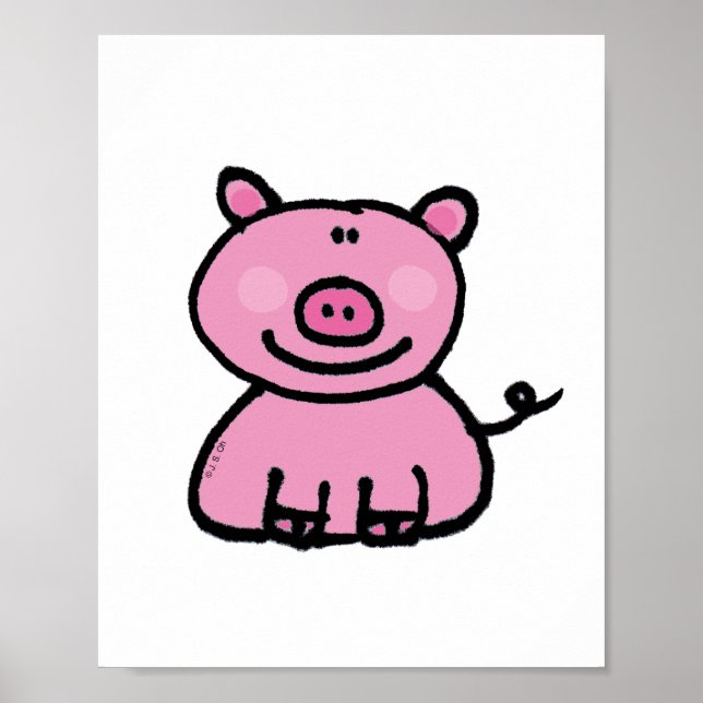 Pôster Desenho de Porco Rosa Fofo (Frente)
