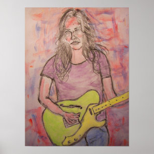 Poster Desenho de Rapariga de Música ao Vivo