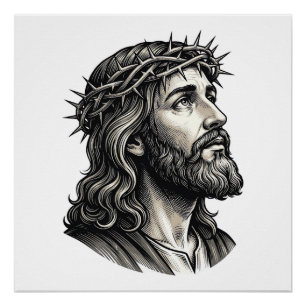 Pôster Desenho de retrato de coroa de espinhos de gravura