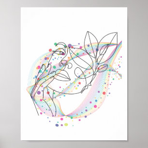 Poster Desenho de rosto com linhas simples design artísti