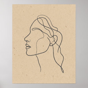 Poster Desenho de rosto em uma linha abstrata Boho minima