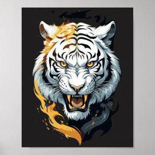 Poster desenho de tigre flamejante