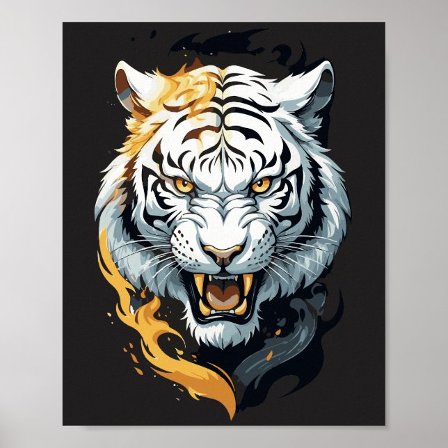 Poster desenho de tigre flamejante (Frente)