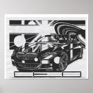 Poster Desenho de tinta montada - carro esportivo, a peç