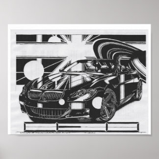 Poster Desenho de tinta montada - carro esportivo a peça