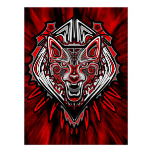Pôster Desenho de Totem Tribal Haida de Lobo