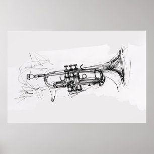 Poster Desenho de Trompete Elegante -