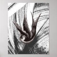 Desenho de um pássaro preto-e-branco