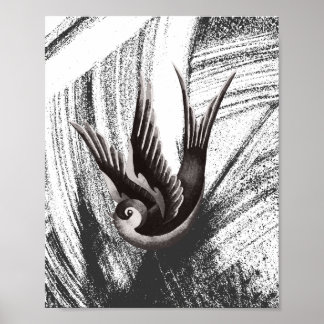 Poster Desenho de um pássaro preto-e-branco