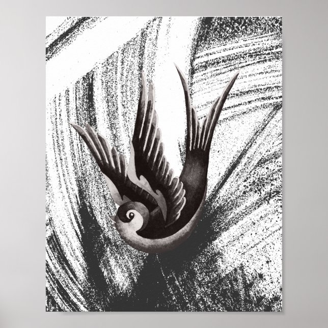 Poster Desenho de um pássaro preto-e-branco (Frente)