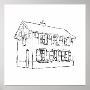 Poster Desenho de uma Casa Velha, com Shutters.