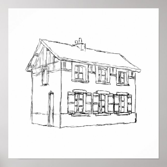 Poster Desenho de uma Casa Velha, com Shutters. (Frente)