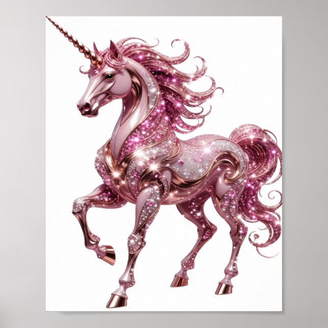 Poster Desenho de UNICÓRNEO Prateado que Chama a Atenção (Frente)