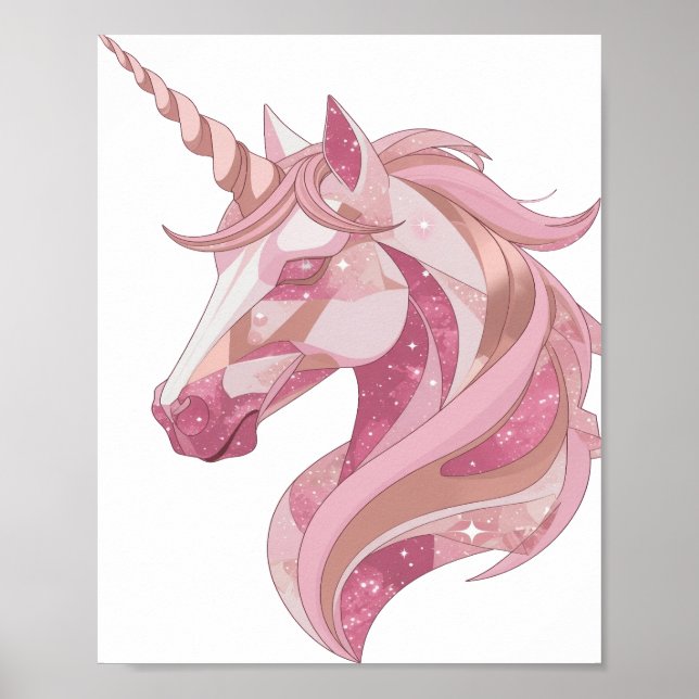 Poster Desenho de UNICÓRNIO de Prata Brilhante (Frente)