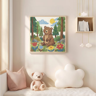Poster Desenho de Urso Fofo com Lápis de Cera Criança