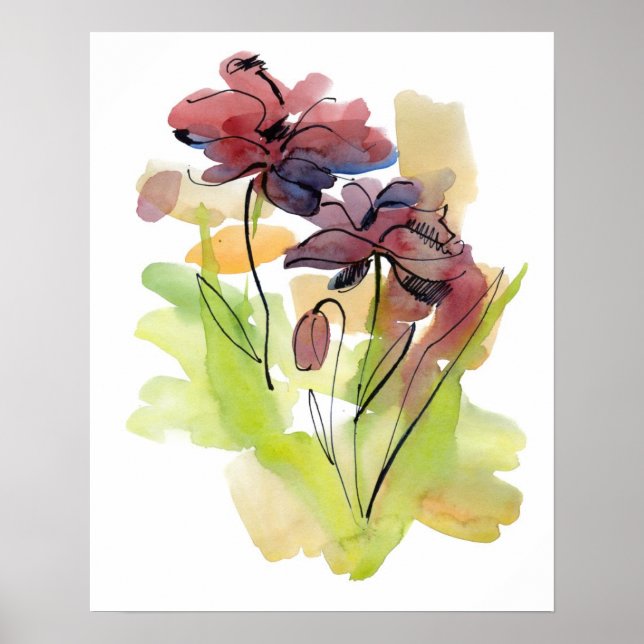 Pôster Desenho de verão floral com flores abstratas pinta (Frente)