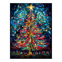 Desenho de Vitral de Árvore de Natal