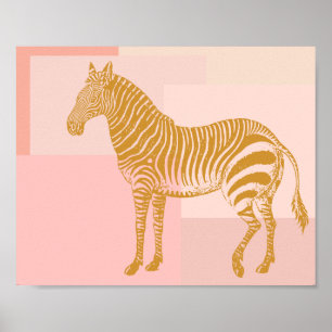 Poster Desenho de Zebra Rosa e Dourada