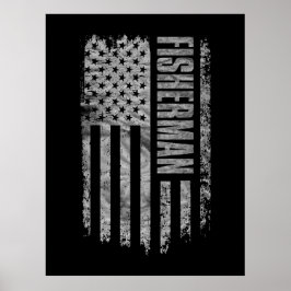 Poster Desenho desgastado da bandeira dos EUA para pescad