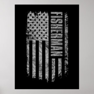 Poster Desenho desgastado da bandeira dos EUA para pescad