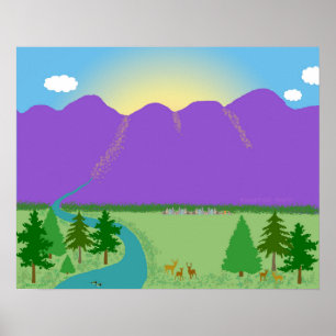 Pôster Desenho digital original do amanhecer da montanha