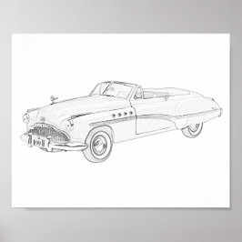 Poster Desenho do Buick Roadmaster 1949 preto e branco