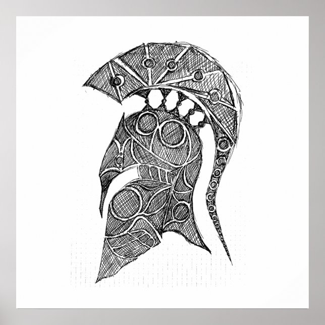 Pôster Desenho do Capacete Spartan (Frente)