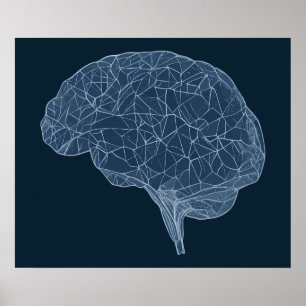 Poster Desenho do Cérebro Poligonal - Rede Neural