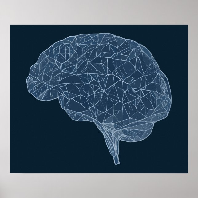 Poster Desenho do Cérebro Poligonal - Rede Neural (Frente)