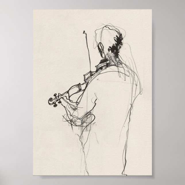 Poster Desenho do Elegante Vintage Violin Player - Premiu (Frente)
