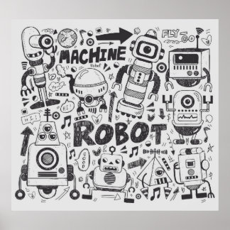 Poster Desenho do Illustrator de Robô de Porodle