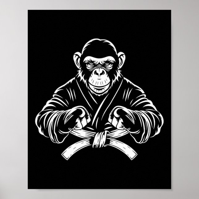 Poster Desenho do macaco de caratê Kickboxing Jiu-jitsu M (Frente)