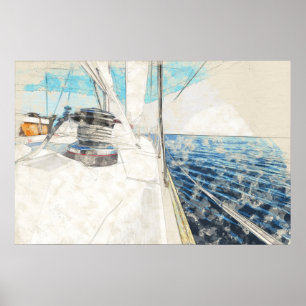 Poster Desenho do navio de navegação que atravessa o mar