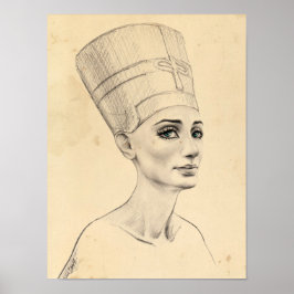 Pôster desenho do retrato de Nefertiti no papiro do Antig