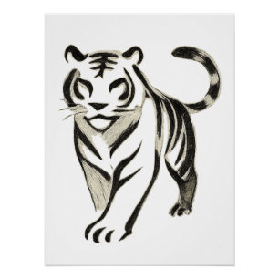 Pôster Desenho do Tigre Andando - Design de Poster de Tin