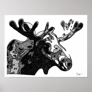 Pôster Desenho dos alces em preto e branco