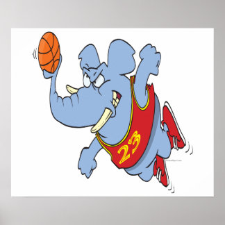 Pôster desenho elefante de basquete