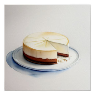 Pôster Desenho em Aquarela de um Cheesecake