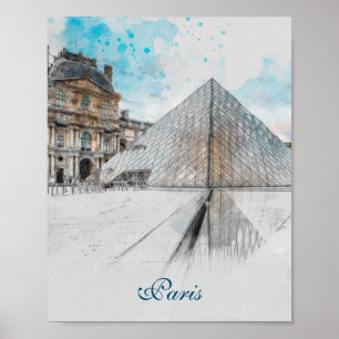 Poster Desenho em aquarela do Louvre Paris, França