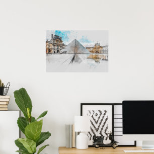 Poster Desenho em aquarela do Louvre Paris, França