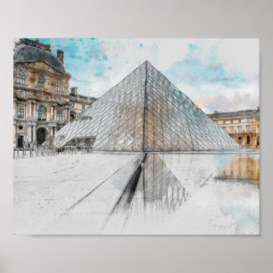 Poster Desenho em aquarela do Louvre Paris, França