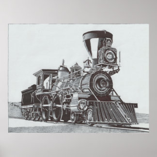 Poster Desenho em Caneta de tinta de uma locomotiva a vap