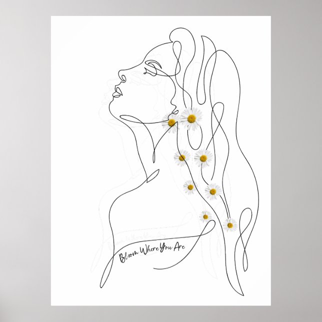 Poster Desenho em Linha da Arte da Mulher - Bloom onde vo (Frente)
