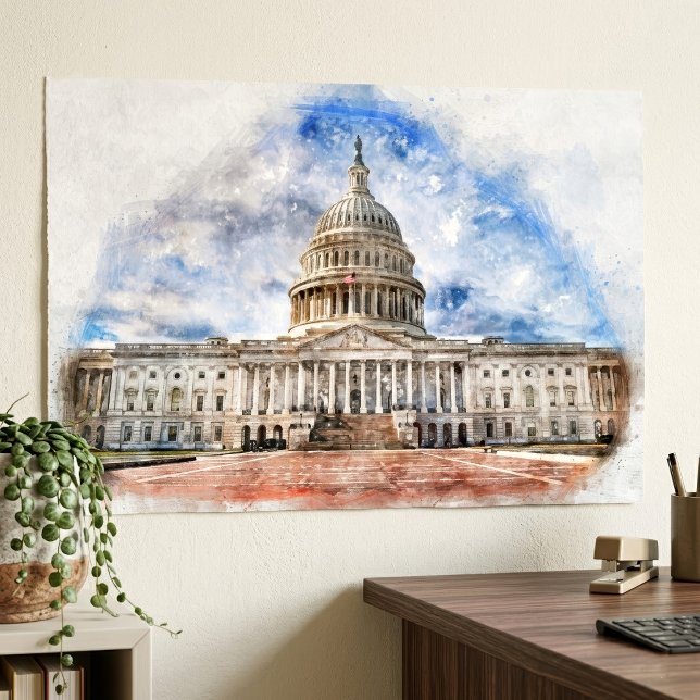 Poster Desenho em Pastel do Capitólio dos Estados Unidos  (United States Capitol Pastel Drawing Washington DC. Poster)