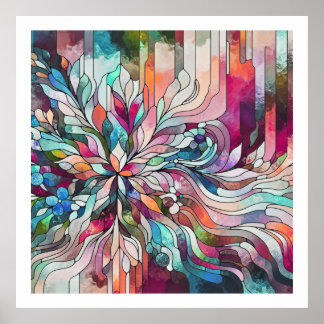Poster Desenho Floral Abstrato em Vidro Pintado