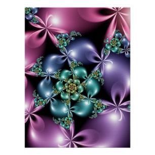 Pôster Desenho Floral Abstrato Flor de Fractal Luminoso